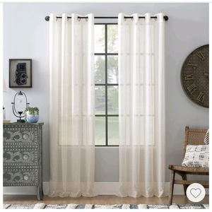 95"x52" Slub Textured Linen Blend Grommet Top Curtain Ivory -Archaeo